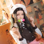 コスプレ風 竈門禰豆子 カフェ メイド服 コスプレ衣装 コスチューム 変装 cosplay